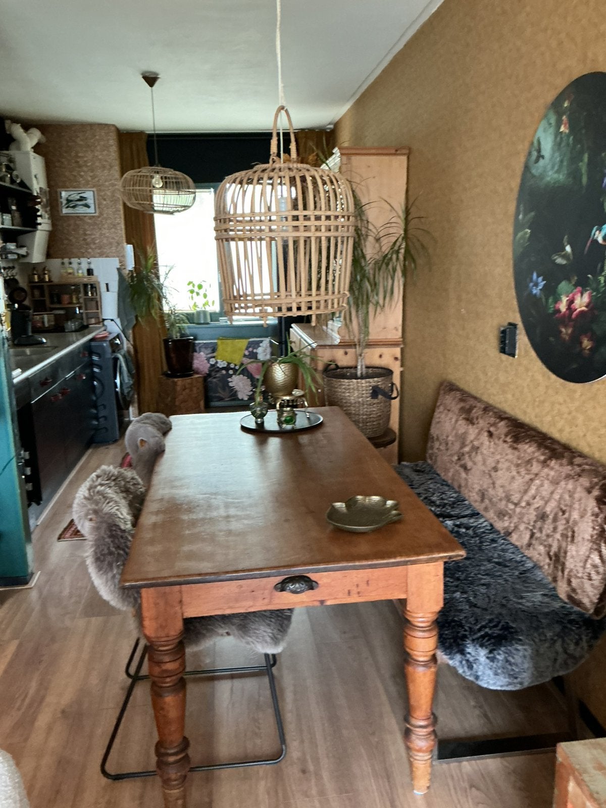 Oude engelse grenen eettafel, Ophalen, Gebruikt, 50 tot 100 cm, Vijf personen of meer