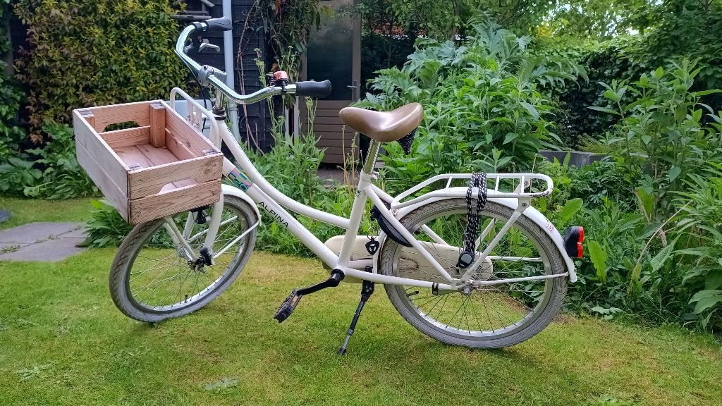 Alpina C20 20" meisjesfiets – wit met houten krat, Ophalen, Terugtraprem, Gebruikt, Alpina