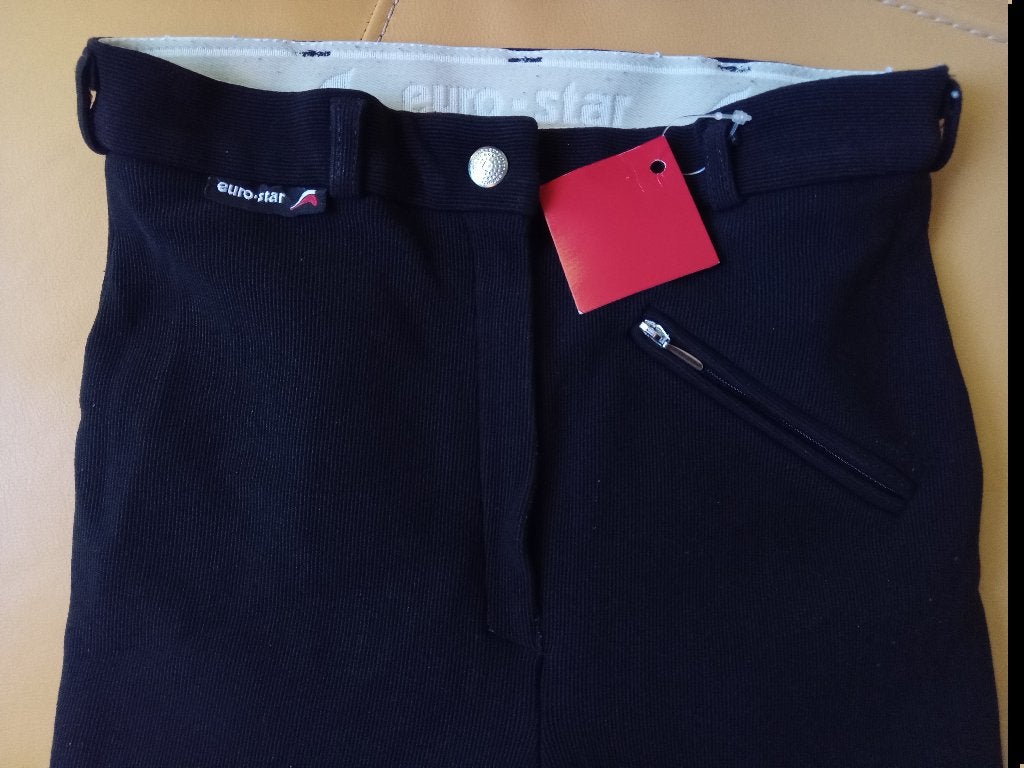 Eurostar zwarte rijbroek met lederen zitvlak, Dieren en Toebehoren, Paardrijkleding, Gebruikt, Eurostar, Zwart, Ritssluiting