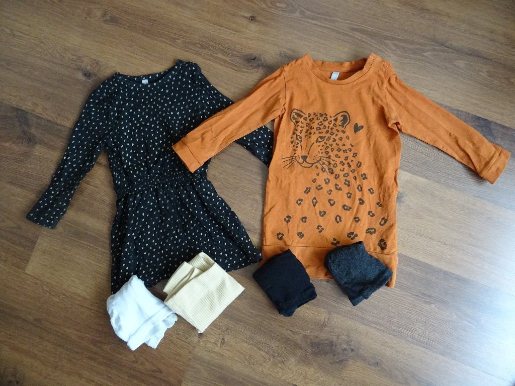 2 Jurkjes maat 86 met 4 bijpassende maillots/leggings, Ophalen of Verzenden, Zo goed als nieuw, Meisje, Setje