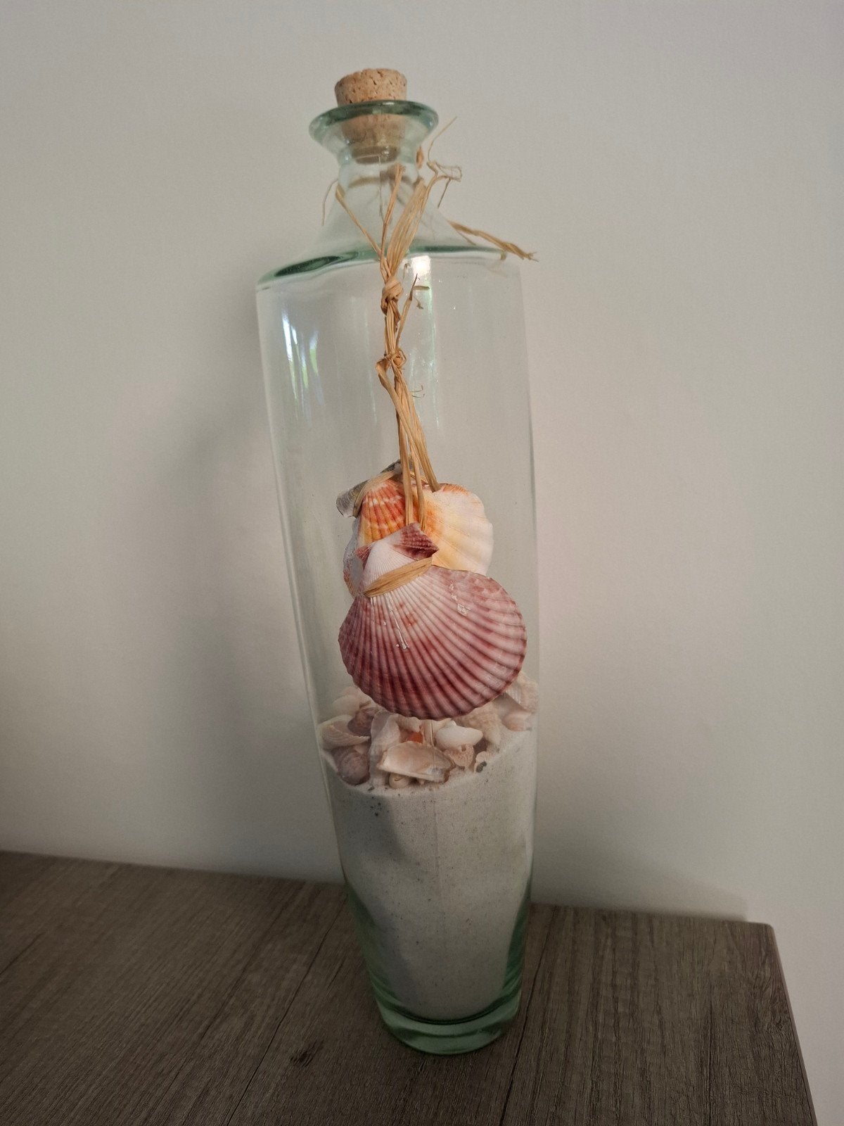 Glazen pot met schelpenzand en schelpen 40 cm hoog, Ophalen