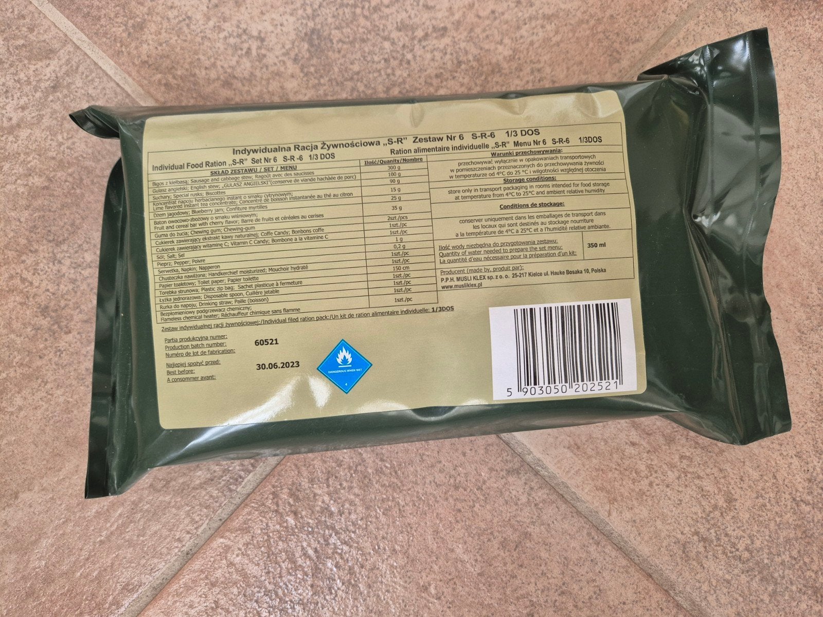 Pools Rantsoen MRE 12 uur Menu 6 BBD 30.06.2023, Ophalen of Verzenden, Landmacht, Nederland