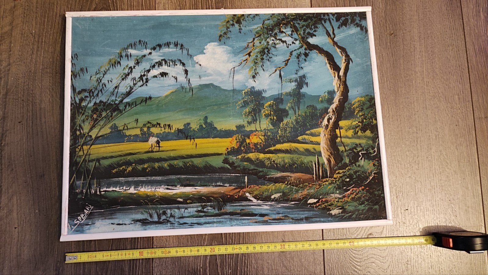 Indonesisch Landschap Schilderij – Gesigneerd A. Sobari, Doek, Ophalen of Verzenden, Landschap, Olieverf