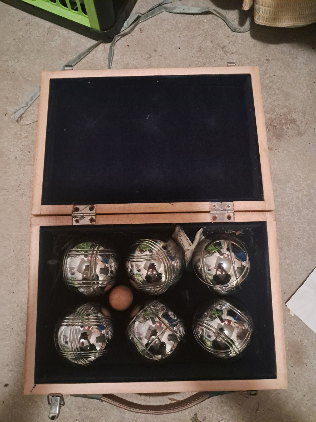 Petanque set in houten kist, Ophalen, Zo goed als nieuw