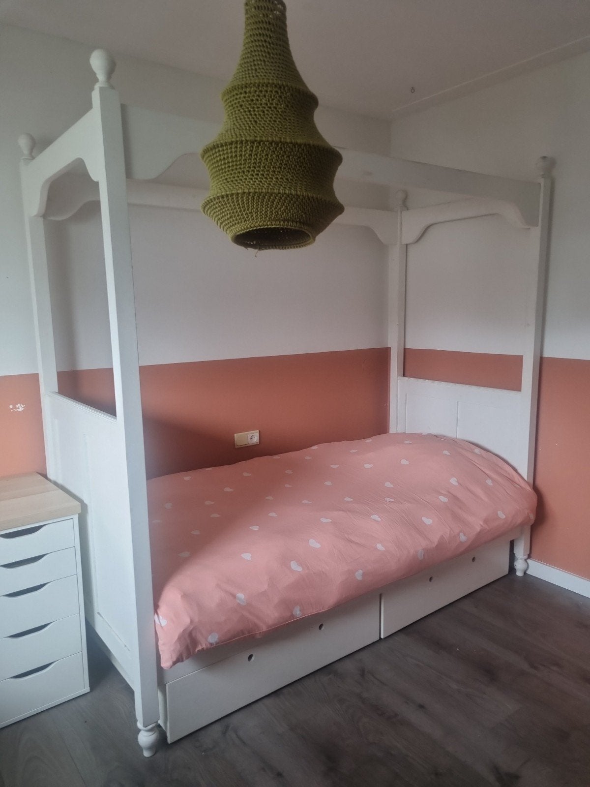 Eenpersoons hemelbed met lades, Huis en Inrichting, Ophalen, Gebruikt, 90 cm, Eenpersoons