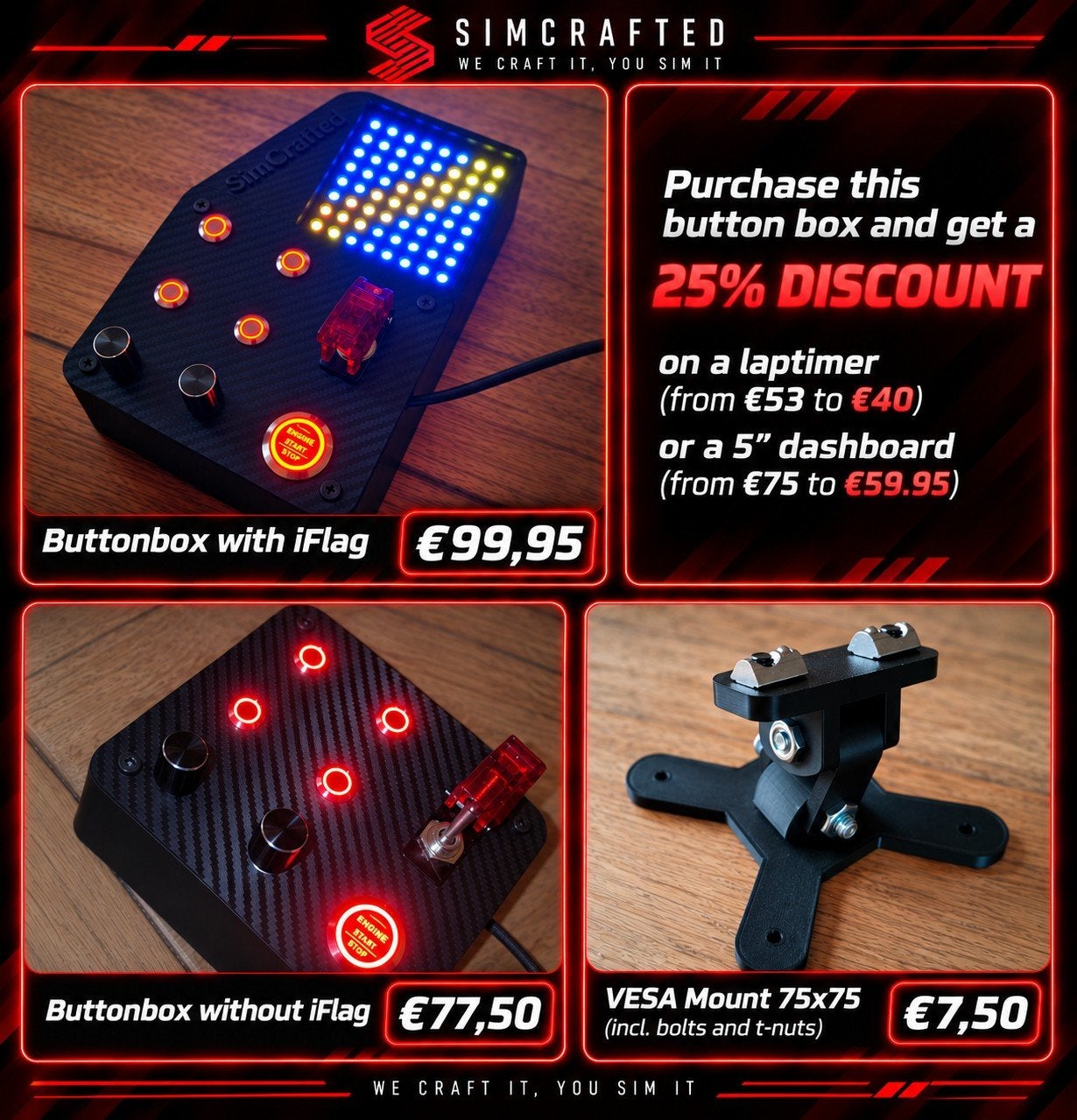 SimCrafted Buttonbox met iFlag voor Sim Racing, Computers en Software, Ophalen of Verzenden, Nieuw, SimCrafted