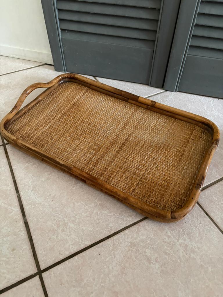 Vintage bamboe dienblad, Huis en Inrichting, Woonaccessoires | Dienbladen, Ophalen, Gebruikt, Rechthoekig, Hout