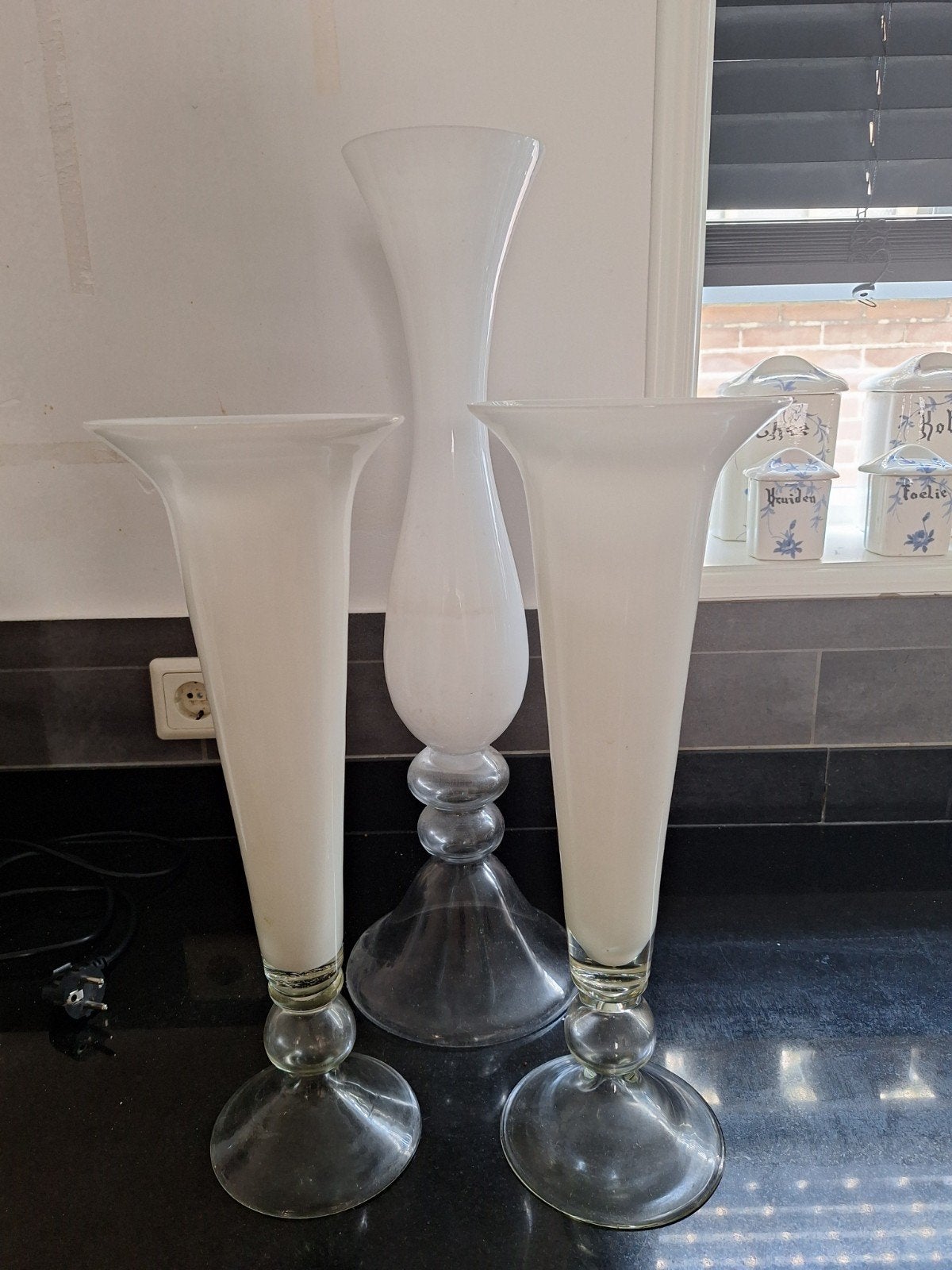 Set van 3 Witte Glazen Vazen - Elegant en Modern, Ophalen, Glas