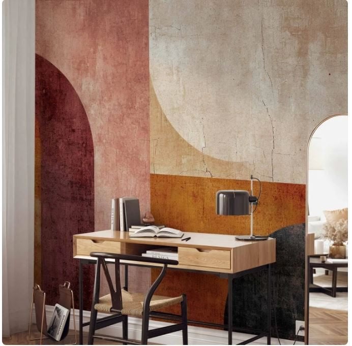 Foto behang terracotta kleuren abstract NIEUW, Huis en Inrichting, Stoffering | Behang, Paars, Overige merken, Modern, Ophalen of Verzenden