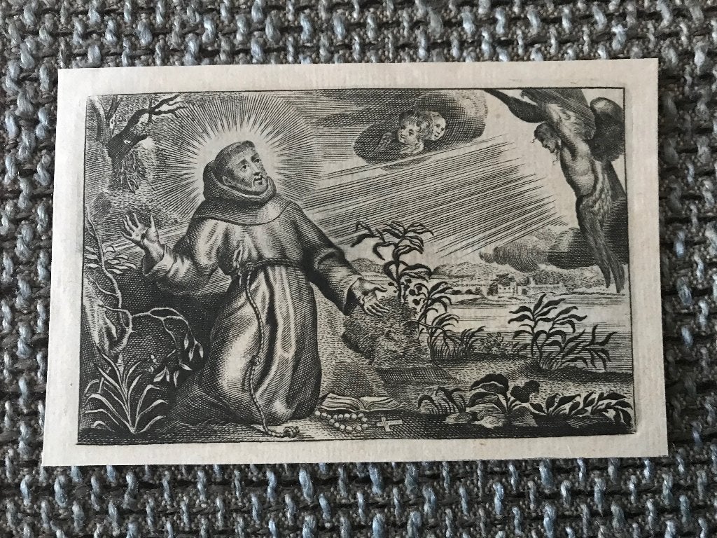 Devotieprent kopergravure mogelijk St. Franciscus Assisi, Antiek en Kunst, Verzenden
