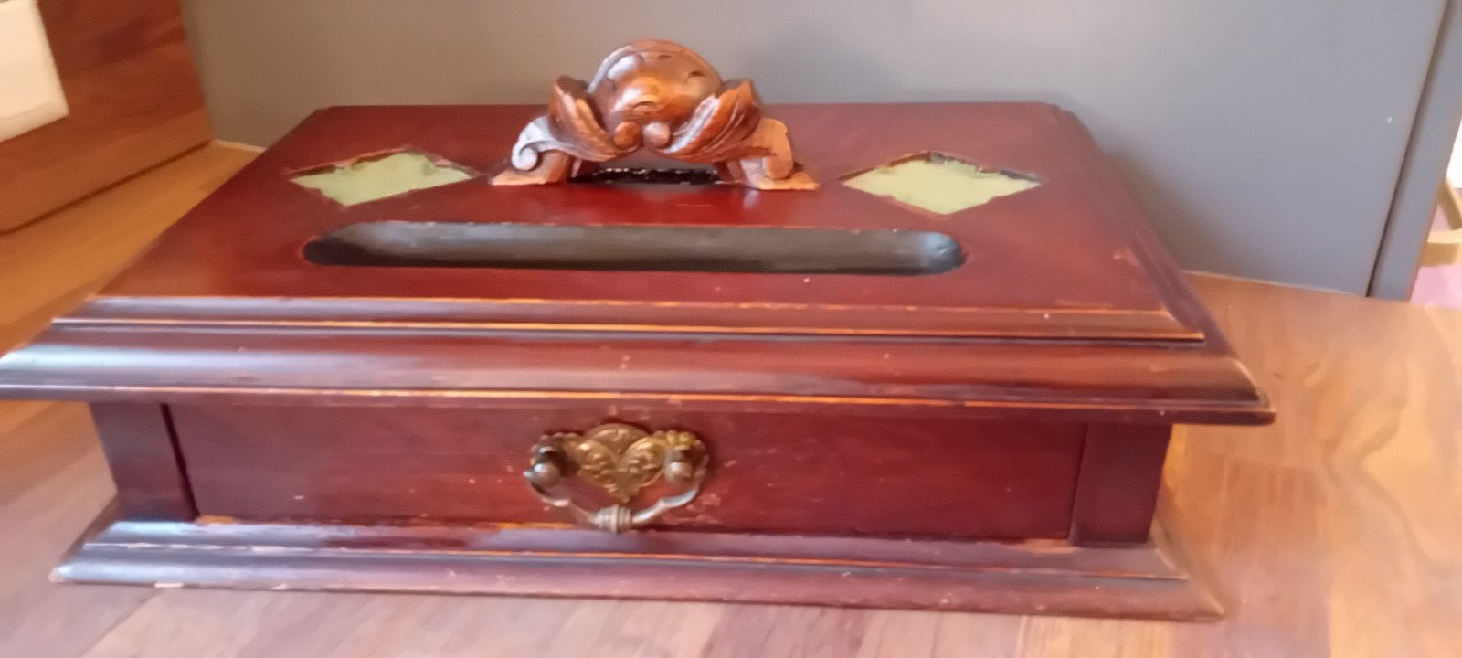 Antiek houten kistje met lade en pennenhouder (ca. 1900), Antiek en Kunst, Ophalen of Verzenden