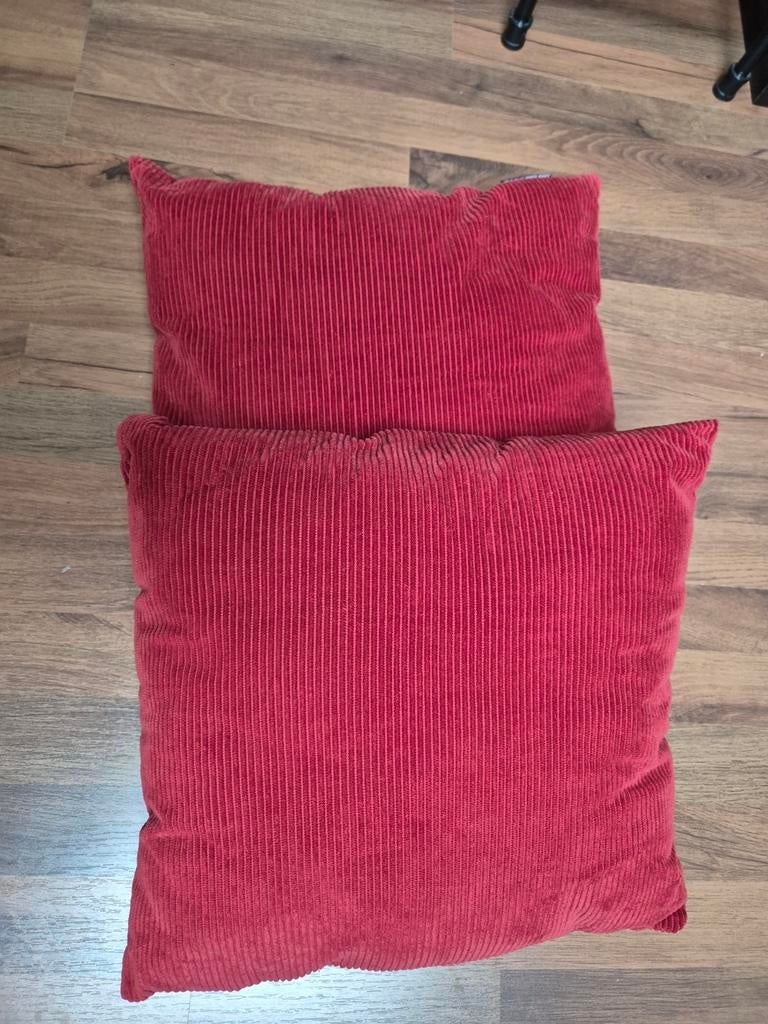 2 rode ribfluwelen kussens 40 x 40, Ophalen of Verzenden, Rood, Vierkant