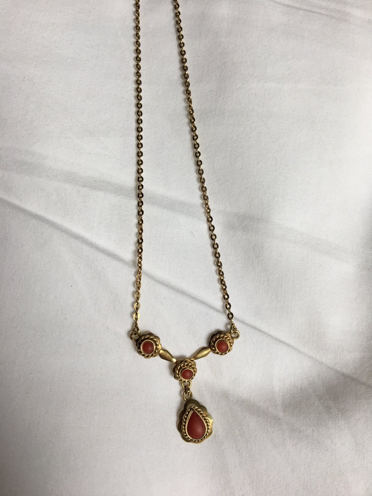 Bloedkoraal antieke ketting collier 14 karaat goud, Verzenden, Zo goed als nieuw, Goud