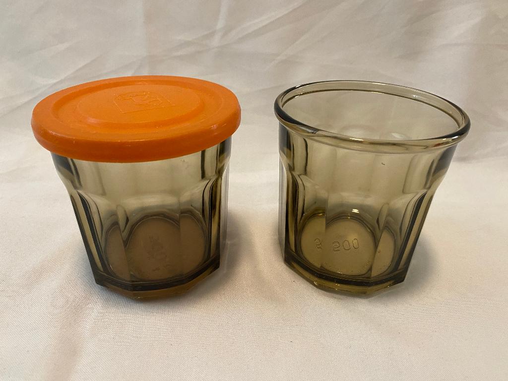 Retro Set van 2 Arcoroc France Rookglas Smoke voorraadpotten, Ophalen, Gebruikt, Overige typen, Glas
