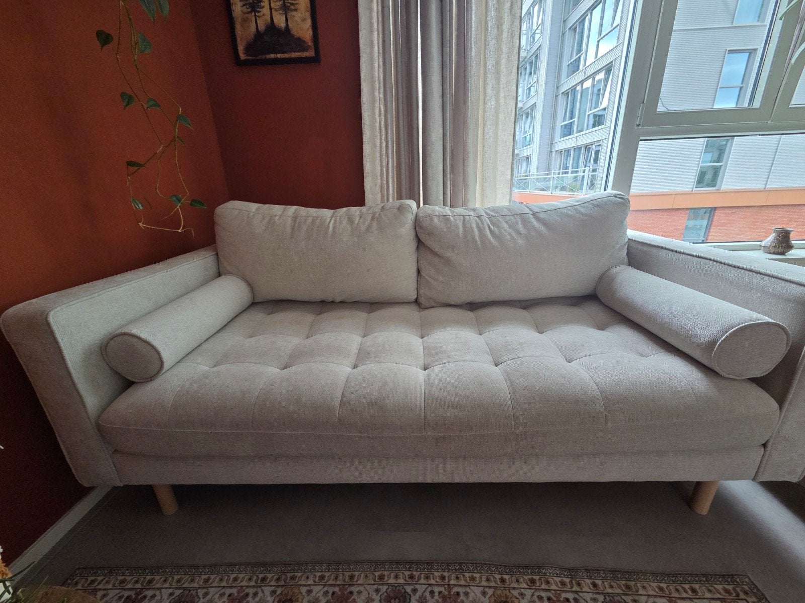 Kave Home 2.5-zit bank, beige/lichtgrijs, Modern, Scandinavisch, 150 tot 200 cm, Driepersoons, 75 tot 100 cm