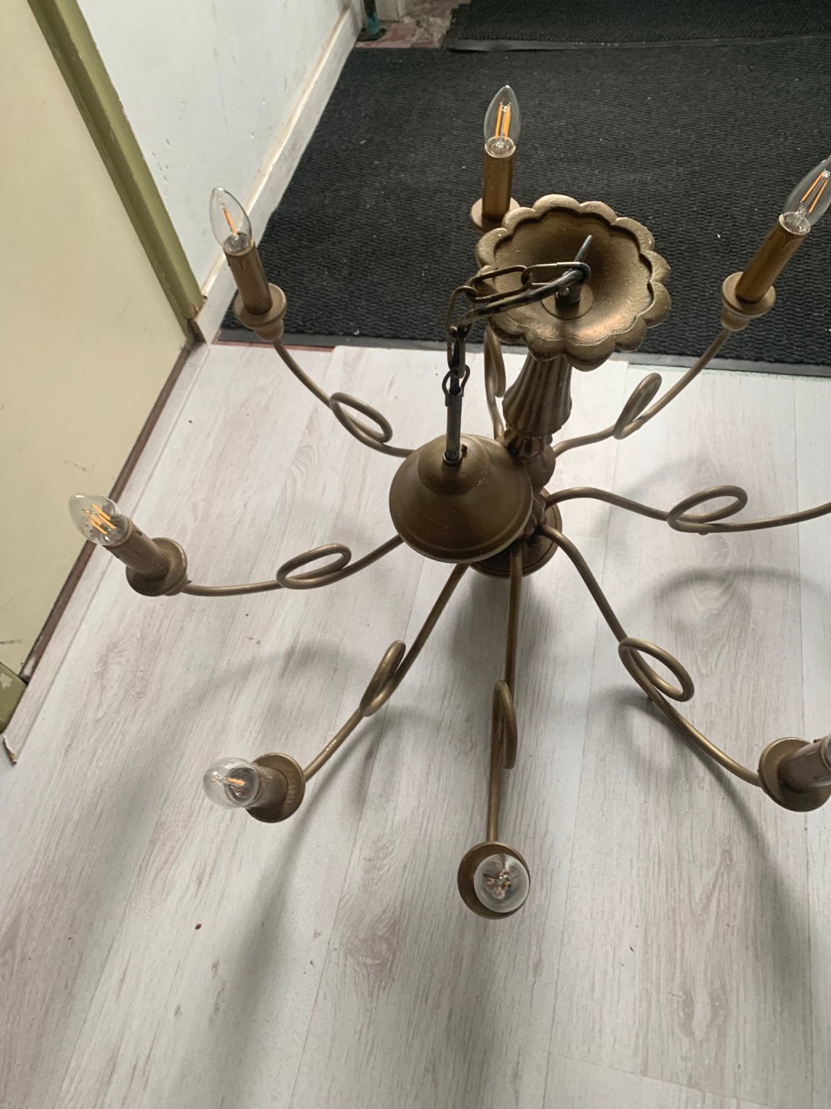 Vintage Gouden Kroonluchter met 8 Armen, Ophalen, Gebruikt, Metaal, E14 (klein)