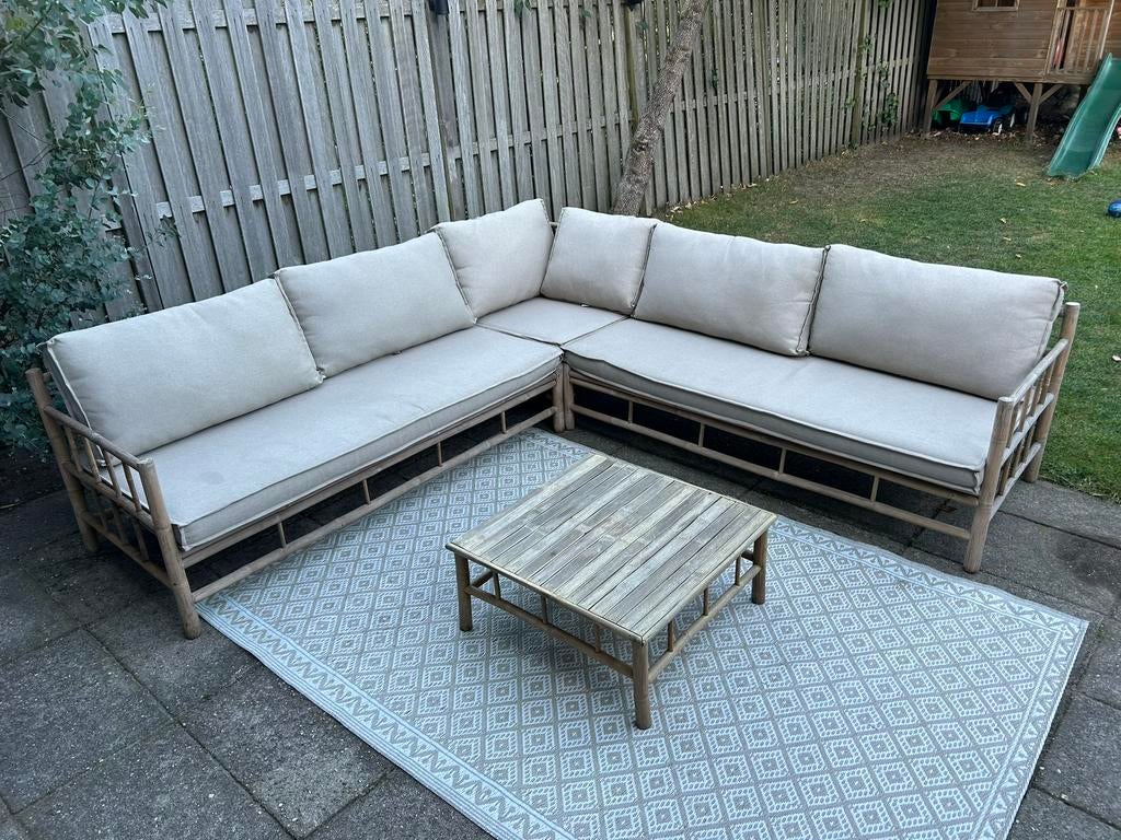 Bamboe tuinset / tuinbank / loungeset, Ophalen, Gebruikt, Rotan, 8 zitplaatsen