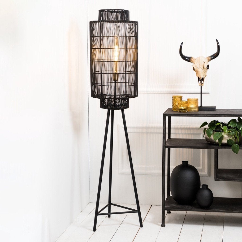 Light & Living Vloerlamp Gruaro Zwart 32x32x125 cm, Ophalen, 100 tot 150 cm, Nieuw, Japandi, hotel chique of Eric Kuster