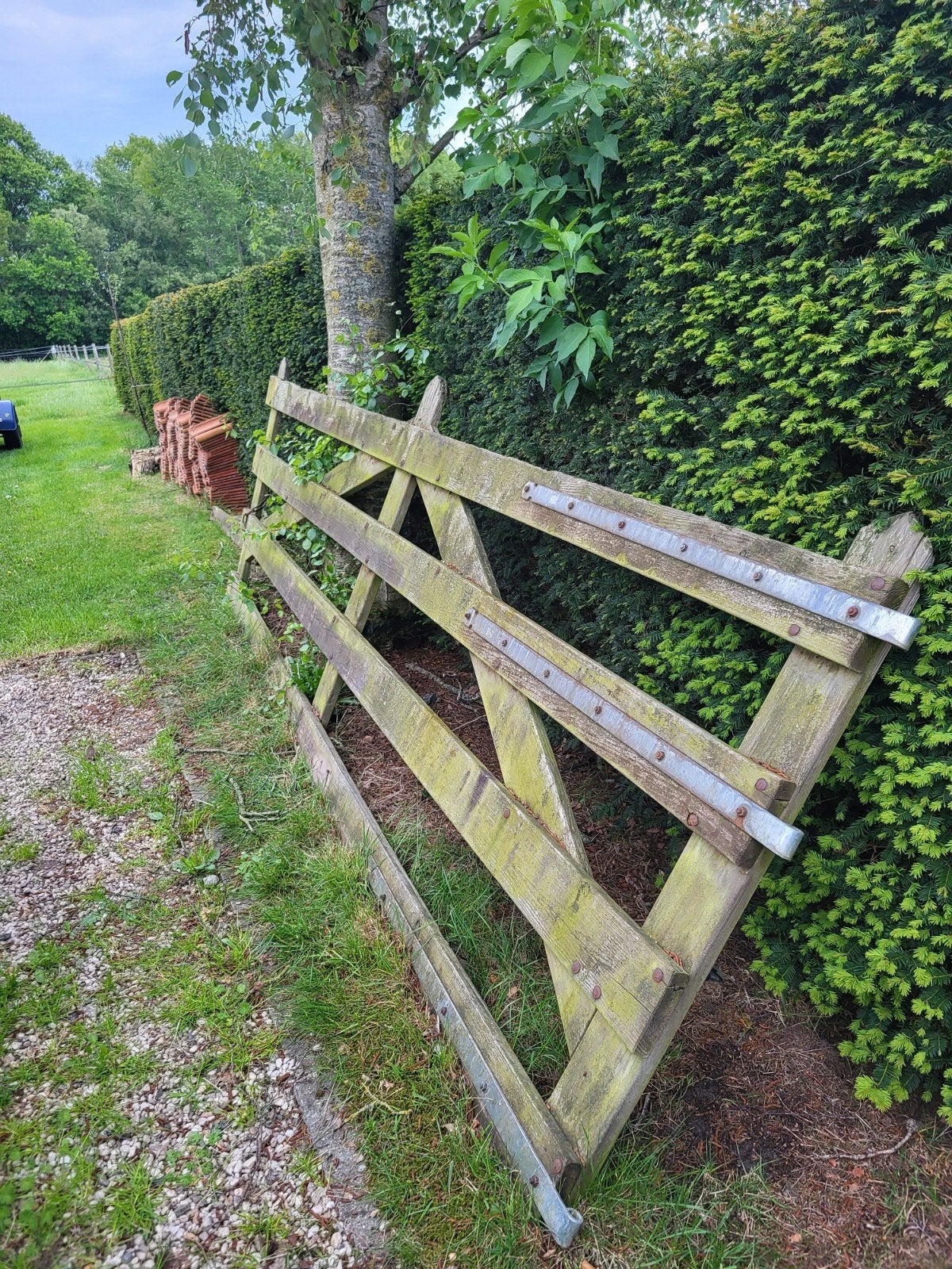 Houten hek 400x115 cm, Ophalen, Gebruikt, Hout, Tuinhek