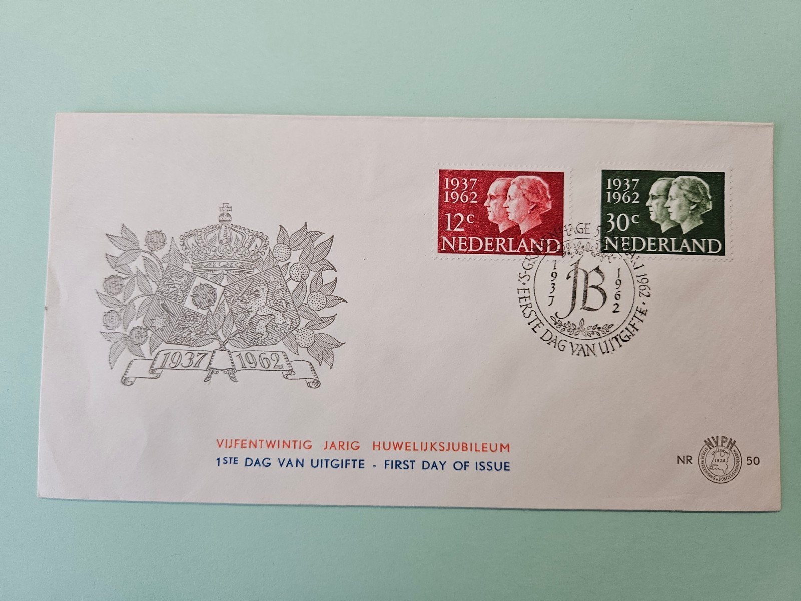 20) 25 jaar Huwelijksjubileum 1962, Postzegels en Munten, Postzegels | Eerstedagenveloppen, Ophalen of Verzenden, Onbeschreven