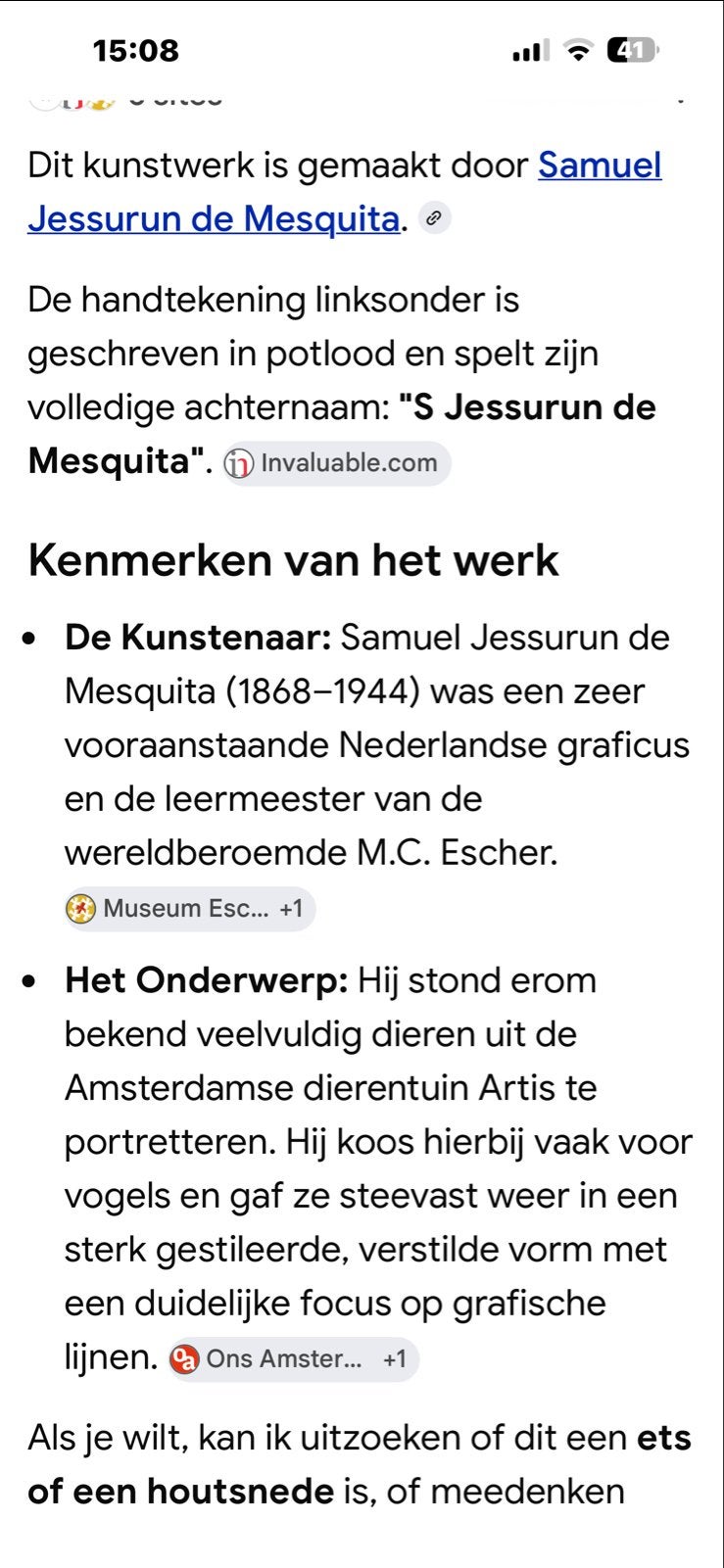 Uniek werk Samuel Jessurun de Mesquita - Gier, Ophalen, Overige technieken, 1900 - 1949, Flora en Fauna