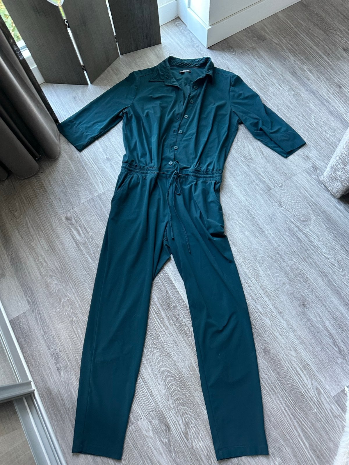 Ladress jumpsuit mt L in petrol groen, Kleding | Dames, Jumpsuits, Ophalen of Verzenden, Zo goed als nieuw, Maat 42/44 (L), Groen