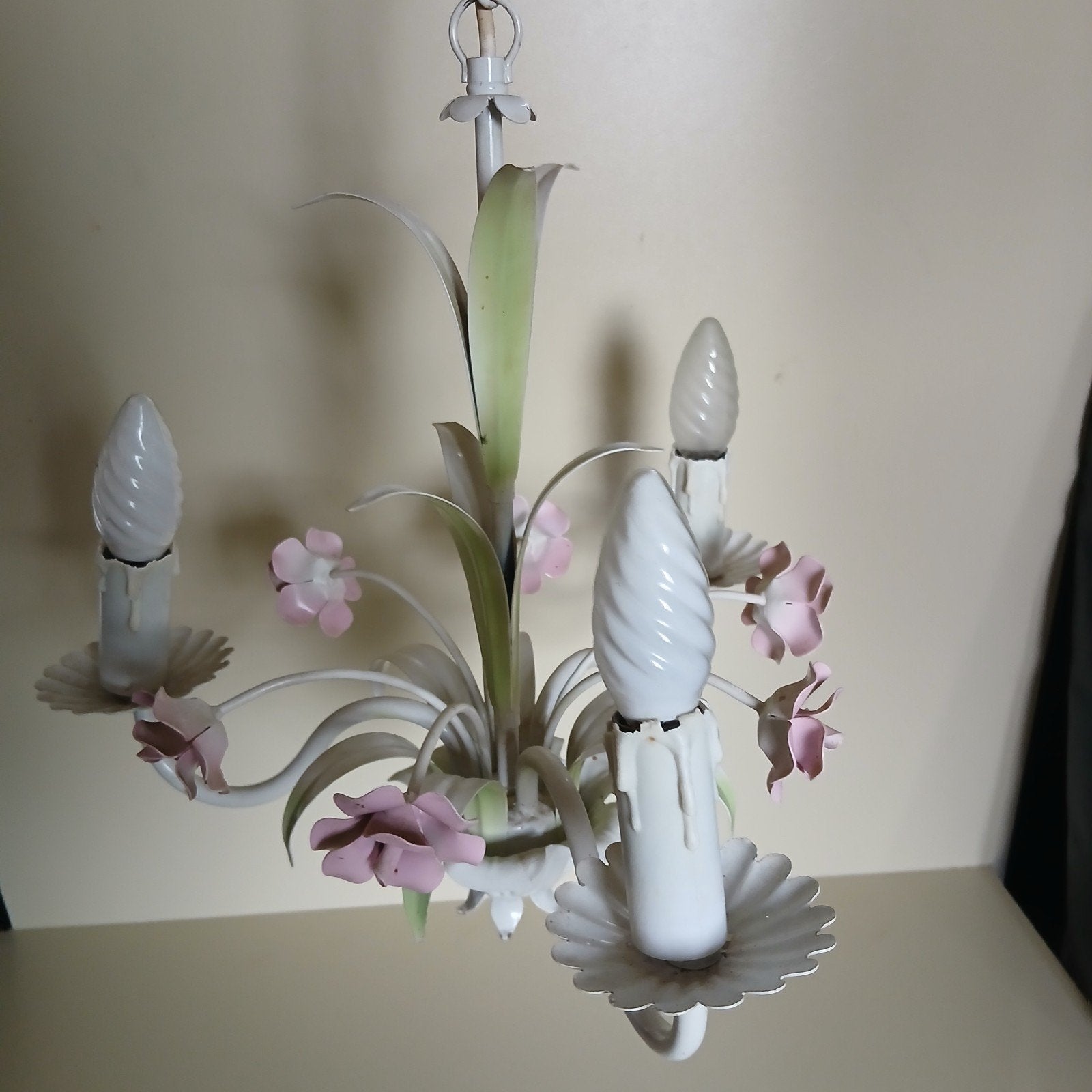 "Brocante" metalen hanglamp, lamp met bloemen, Ophalen of Verzenden