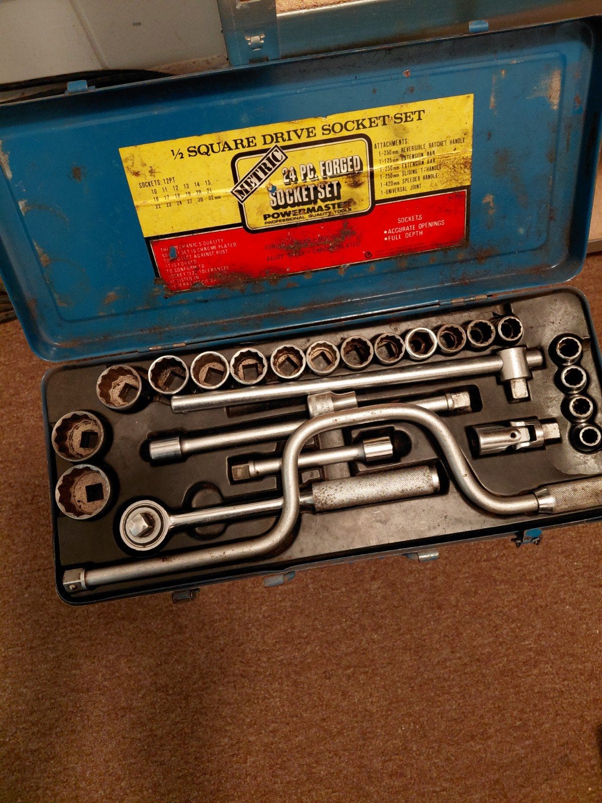 Powermaster 24-delige doppenset 1/2" met ratel, Ophalen of Verzenden, Gebruikt, Gereedschapsset, Overige merken