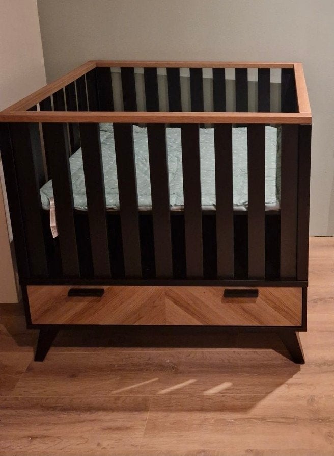 Interbaby box met lade - Zwart/Hout, Ophalen, Gebruikt, Vierkant, Lade
