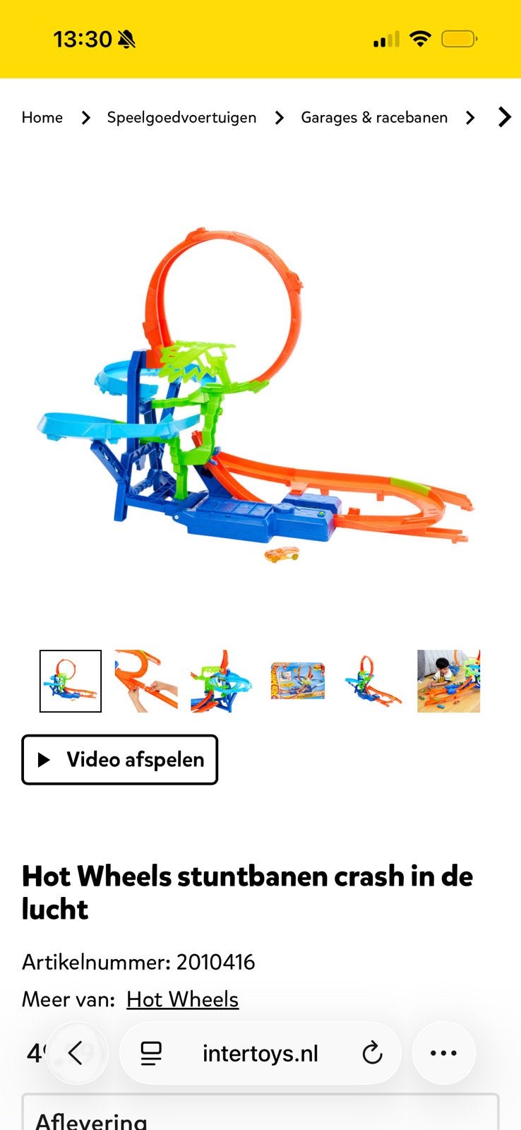 Hot Wheels stuntbanen crash in de lucht, Ophalen, Zo goed als nieuw, Elektrisch, Hot Wheels