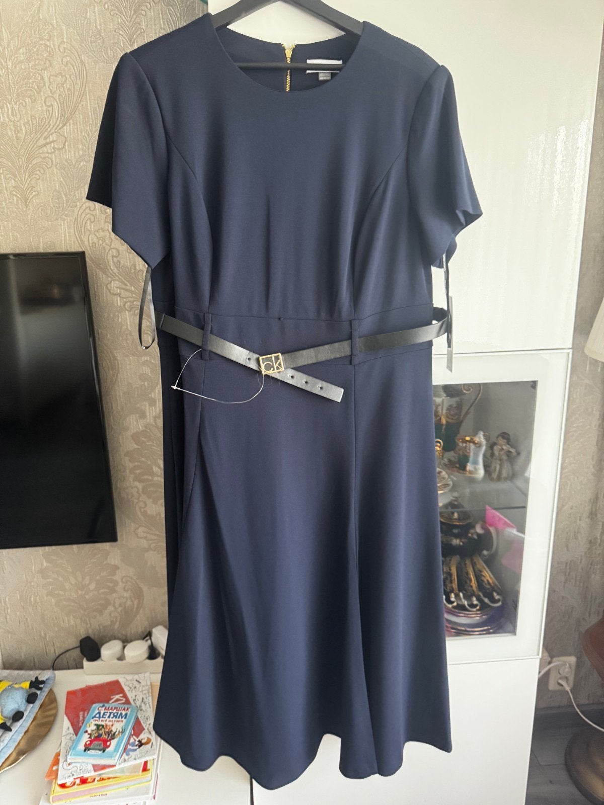 Calvin Klein Jurk met riem - Nieuw met kaartjes, Blauw, Maat 42/44 (L), Nieuw, Ophalen of Verzenden