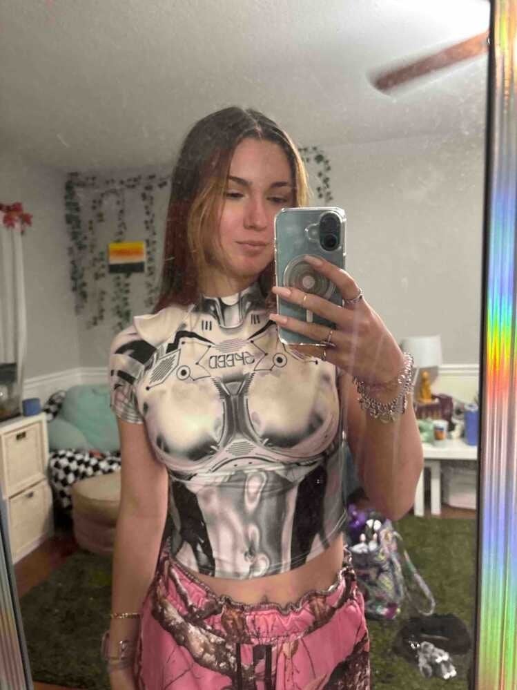 Shein Icon Y2K Robot Shirt, Wit Grijs, maat M, Maat 38/40 (M), Verzenden, Wit, Zo goed als nieuw