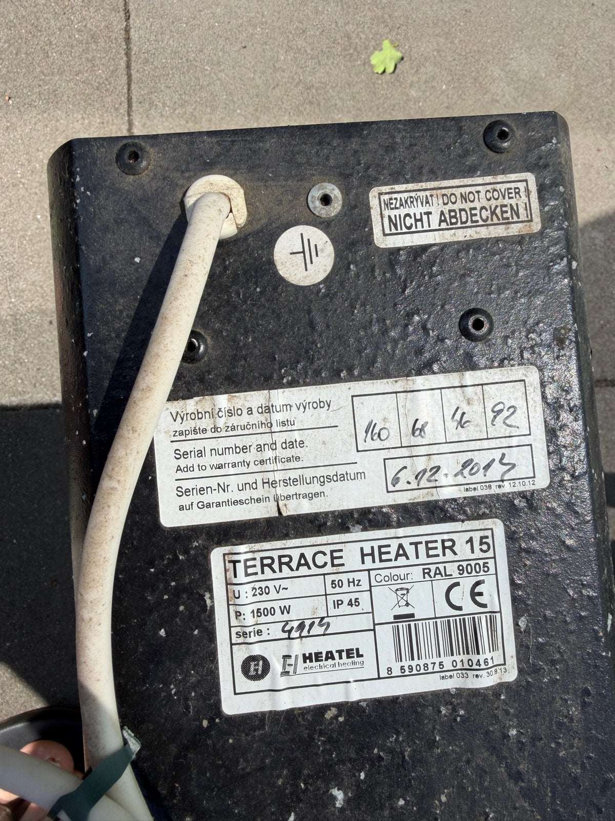 ECOSUN / Heatel Terrace Heater 15 infrarood donkerstraler, Plafond, Gebruikt, Waterbestendig, Ophalen