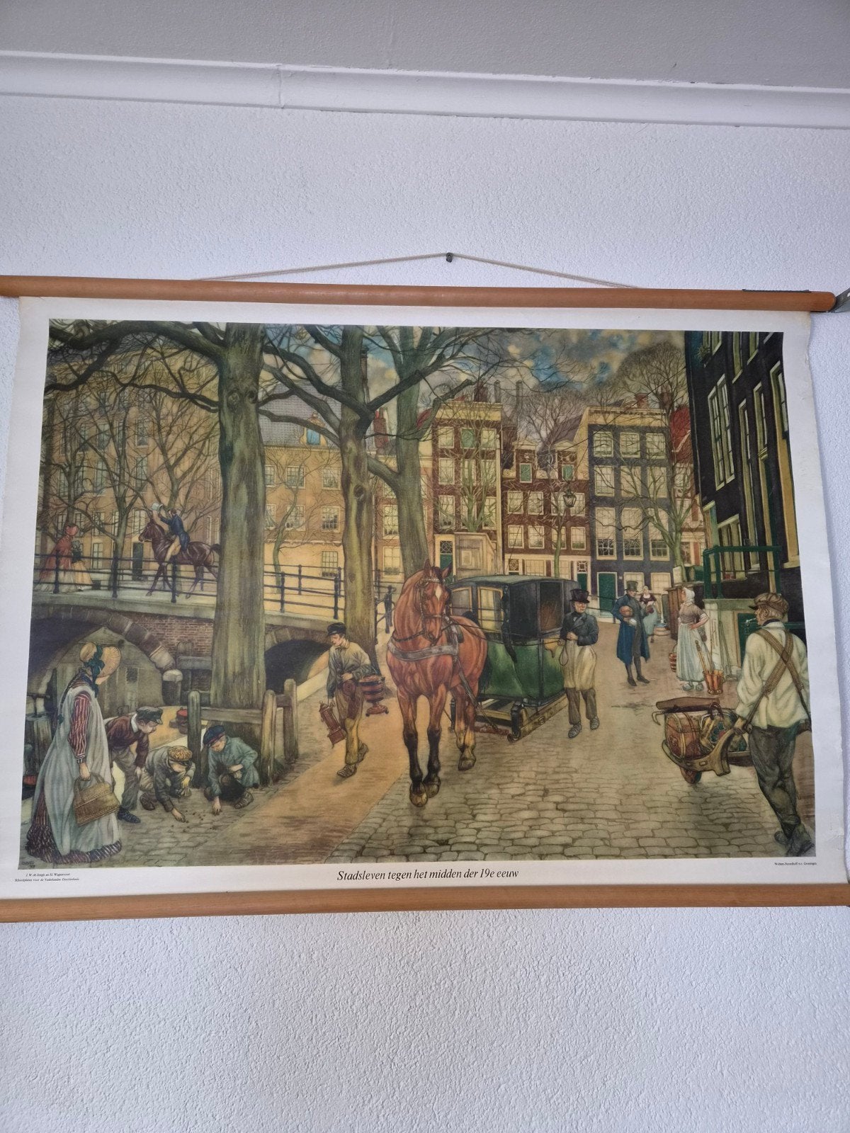 Vintage Schoolplaat: Stadsleven 19e Eeuw, Antiek en Kunst, Antiek | Schoolplaten, Ophalen of Verzenden