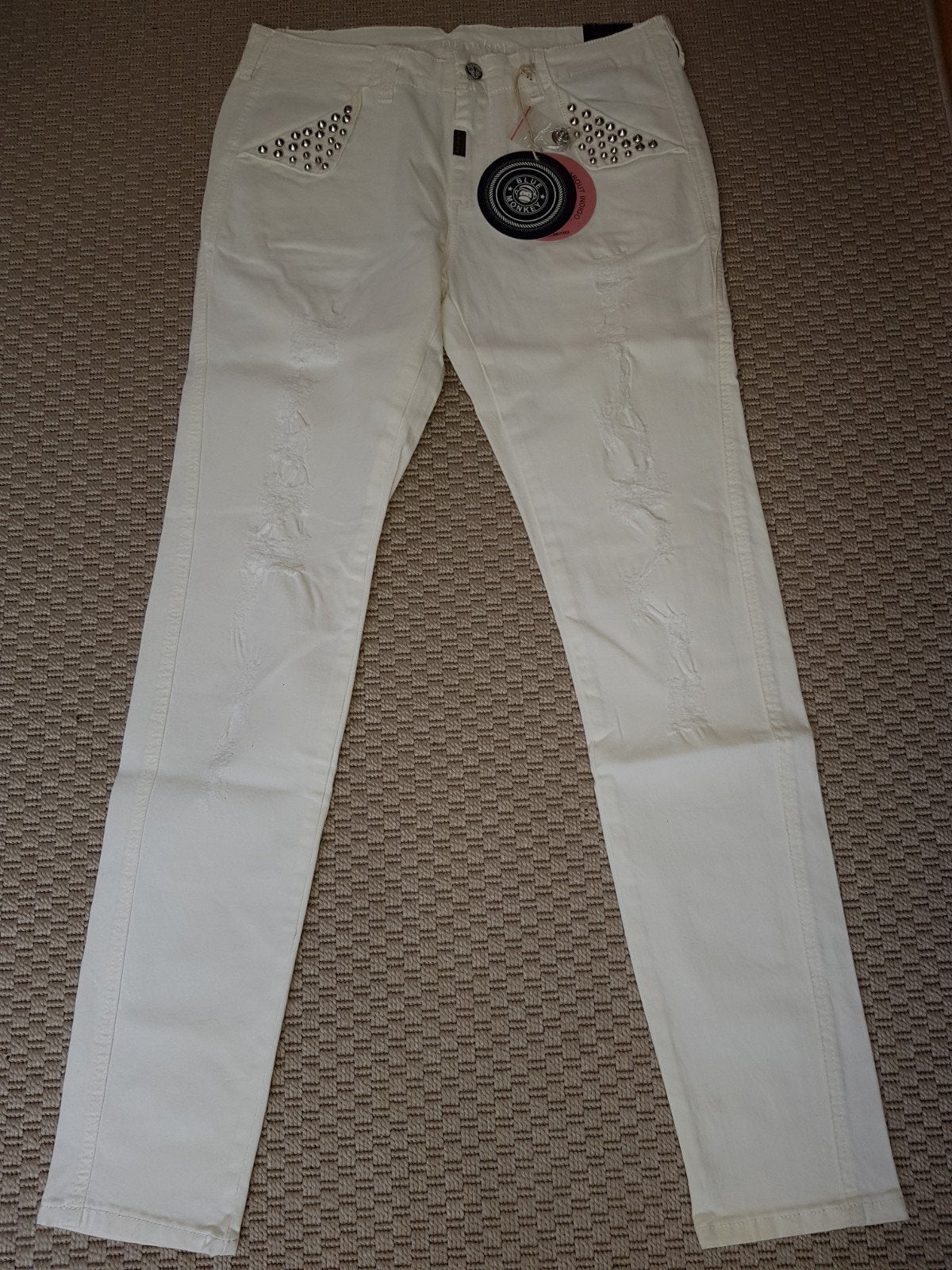 nieuwe witte jeans broek spijkerbroek Blue Monkey 31-32 wit, Maat 38/40 (M), Blue Monkey, Wit, Nieuw