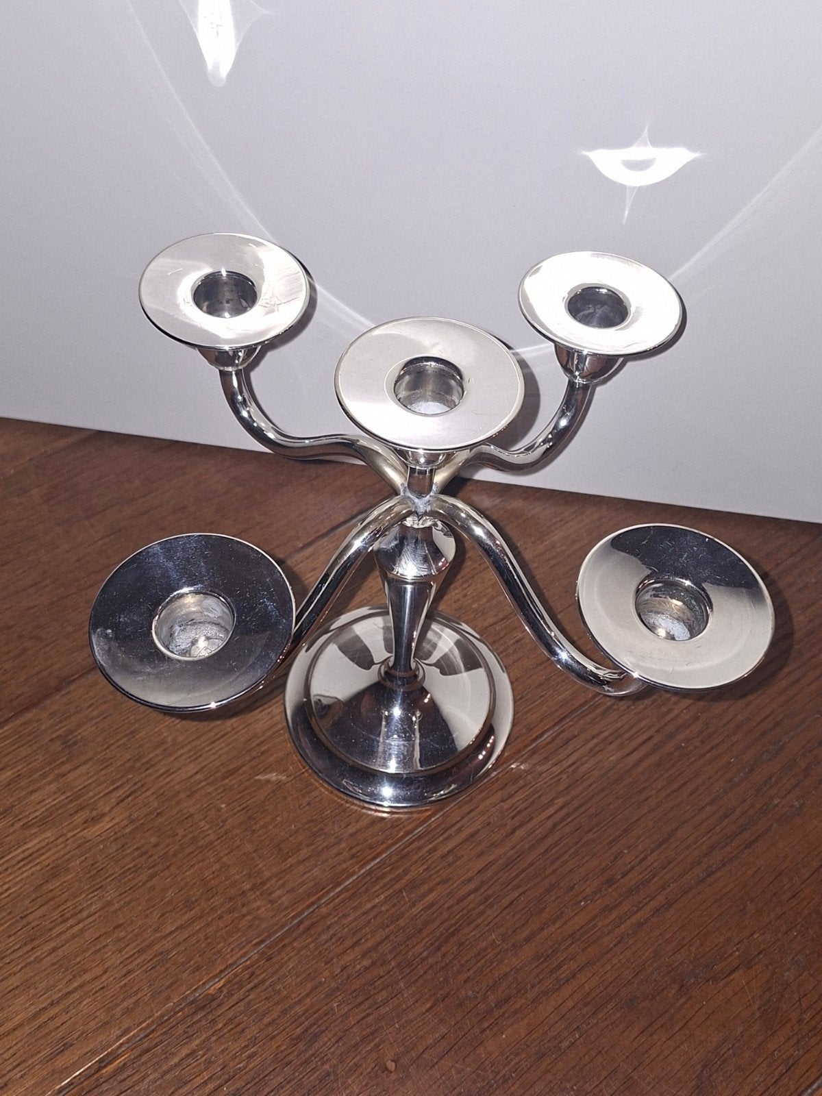 Verzilverde keltum kandelaar 5-arm, demontabel, 19 cm, Overige merken, Ophalen of Verzenden, Zo goed als nieuw