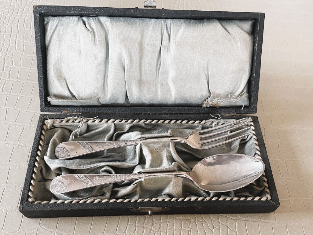 DEPPMEYER - vintage kinderbestek - verzilverd - circa 1900, Verzenden