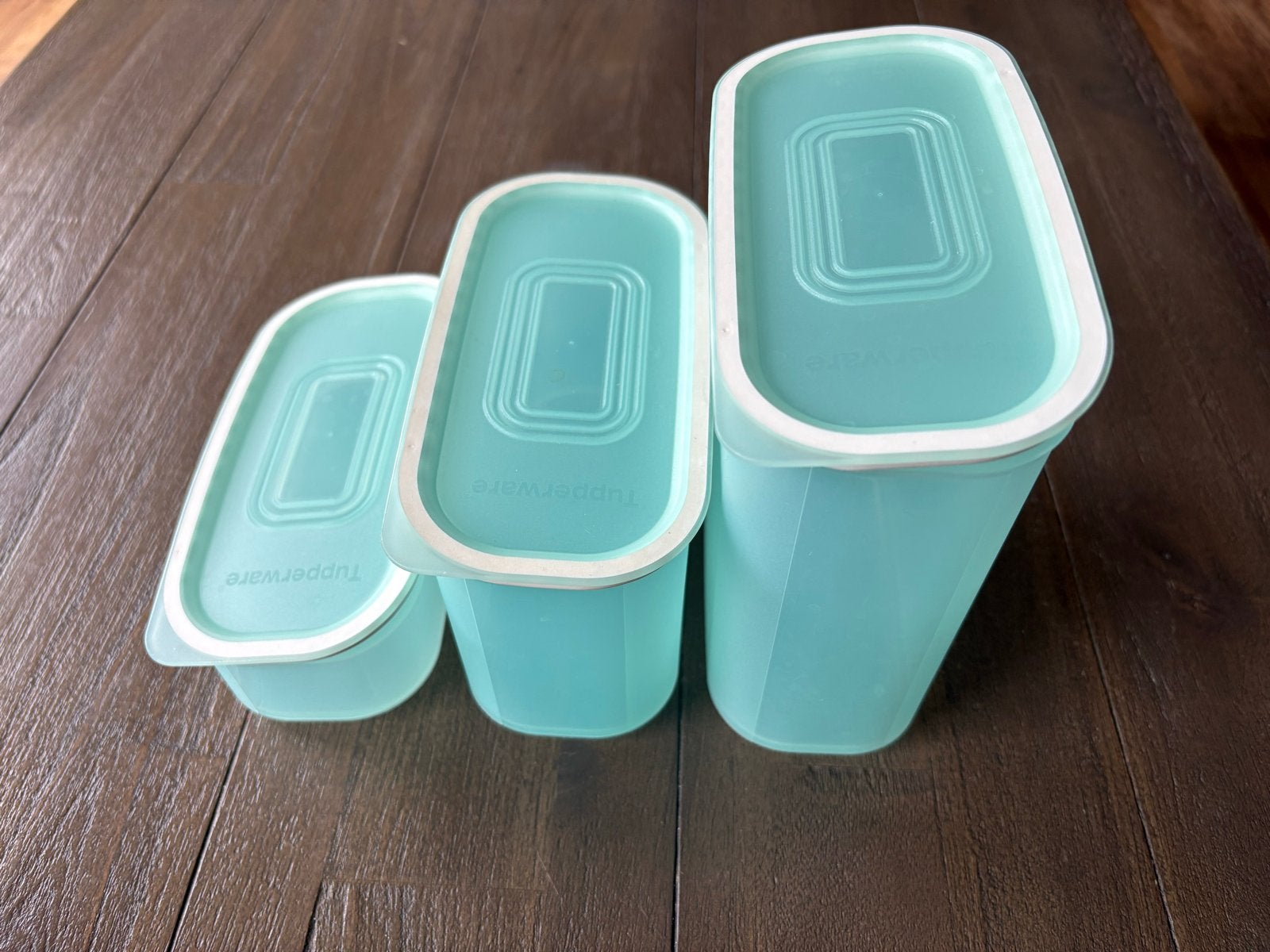 Tupperware Ruimtespaarders - Set van 4 in Aqua, z.g.a.n, Ophalen, Zo goed als nieuw, Blauw, Bus of Trommel