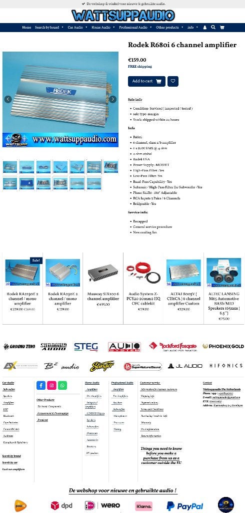 Rodek R680i 6 kanaals versterker, Auto diversen, Autospeakers, Gebruikt, ., Ophalen of Verzenden, .