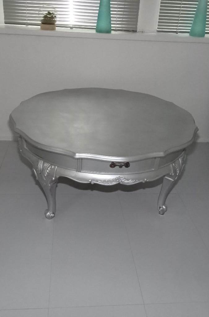 BAROK BROCANT SALONTAFEL ROND ZILVER MET LADE, Ophalen, Gebruikt, 50 tot 100 cm, 50 tot 75 cm