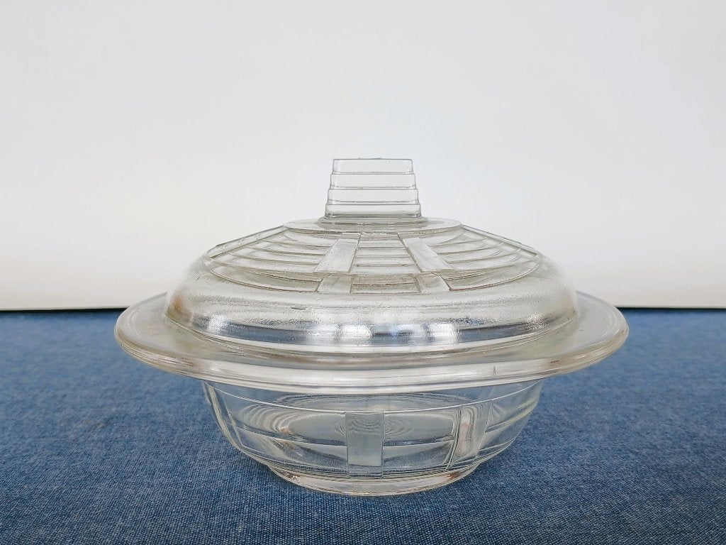 Schaal Botervloot Persglas Frankrijk Art Deco Vintage, Ophalen of Verzenden