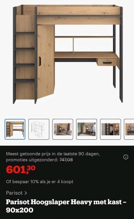 Hoogslaper met kast en bureau 90x200, Ophalen of Verzenden, Zo goed als nieuw, Hoogslaper