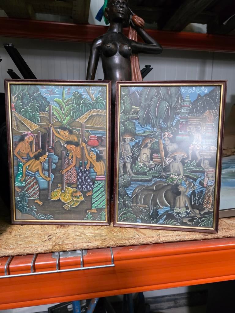 2 Balinese Schilderijen - Handgemaakte Kunst, Ophalen of Verzenden