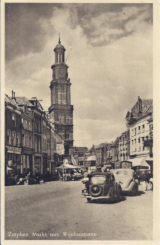 Zutphen Markt met Wijnhuistoren Oude Ansichtkaart (9900 ), Ophalen of Verzenden, 1940 tot 1960, Gelopen