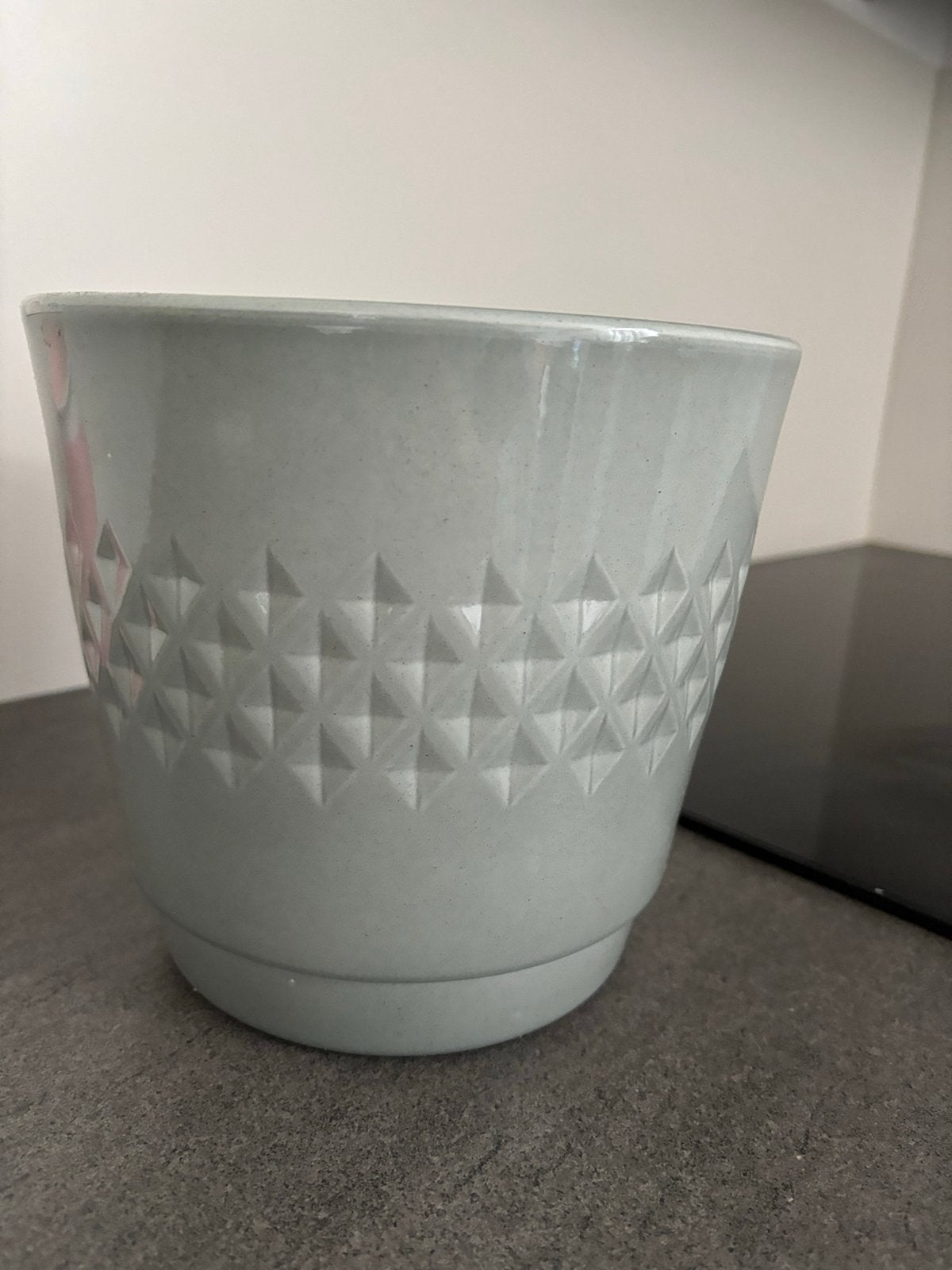 Mintgroene bloempot met patroon, Ophalen, Gebruikt, Rond, Binnen