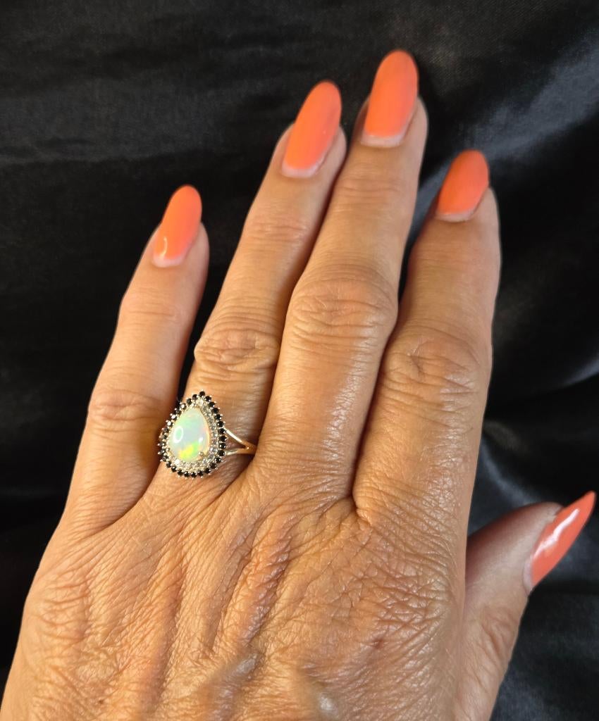 Gouden Vintage ring opaal, onyx en diamant. 2026/286., Overige kleuren, Ophalen of Verzenden, Zo goed als nieuw, .