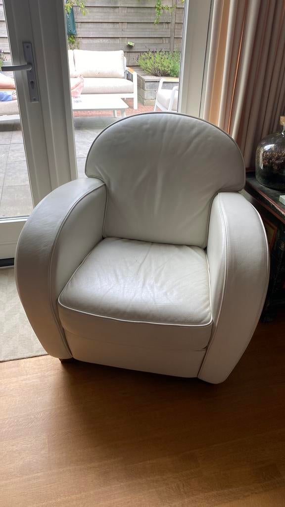 Natuzzi fauteuil in wit leder met uitstekend zitcomfort., Ophalen, Gebruikt, Modern klassiek, 75 tot 100 cm