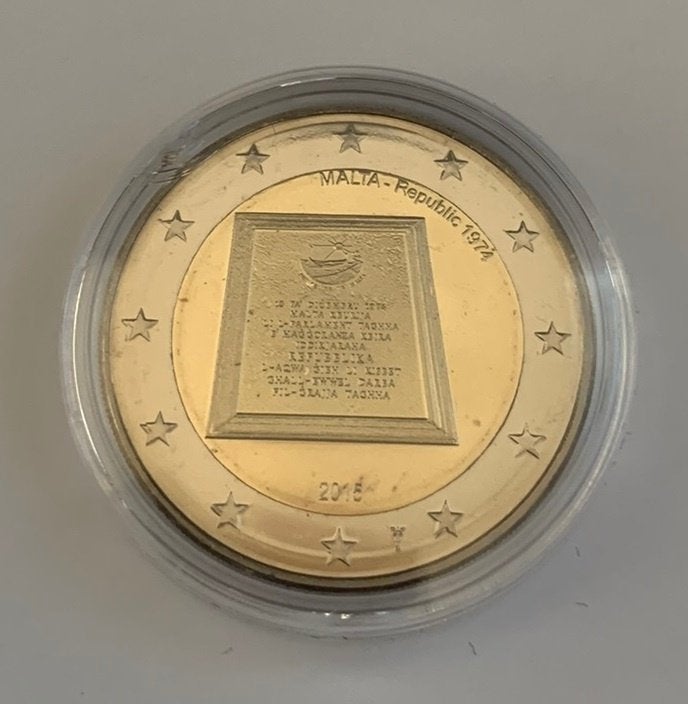 2 Euro Malta 2015 BU in capsule (Republiek) met muntteken, Verzenden, Malta, 2 euro, Losse munt