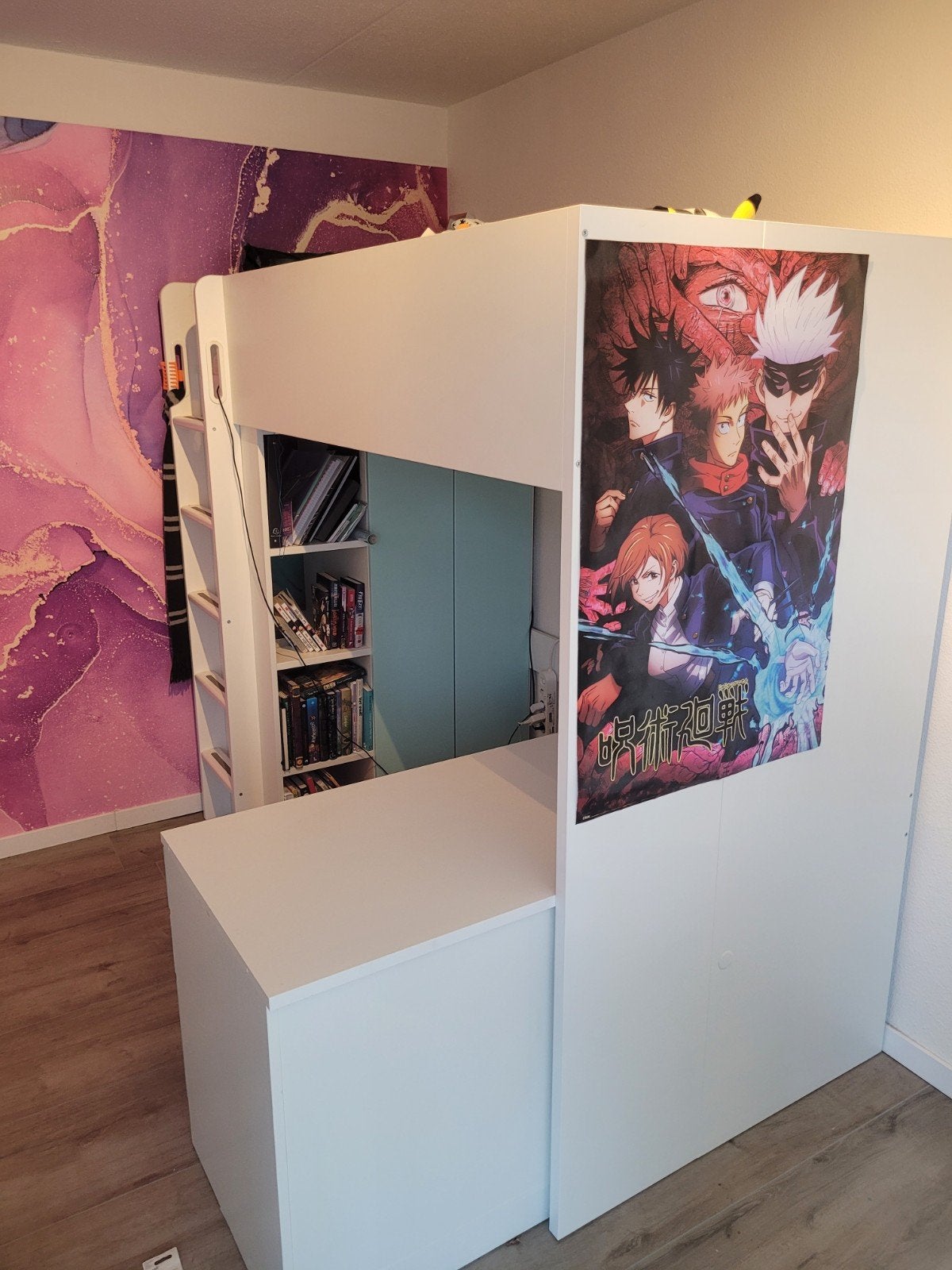 IKEA SMÅSTAD Hoogslaper met bureau en kast opbergruimte, Ophalen, Eenpersoons, Zo goed als nieuw, 200 cm