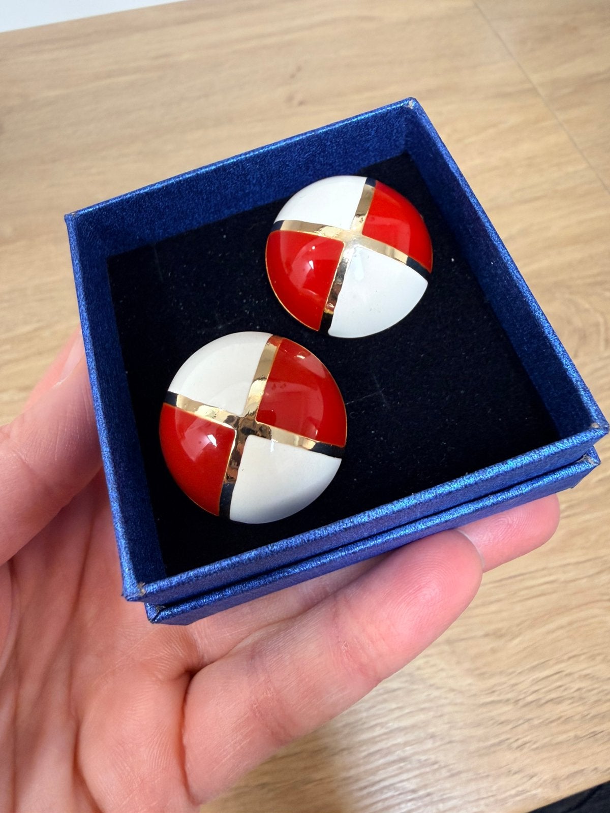 Orena Paris vintage emaille clipoorbellen, Overige materialen, Ophalen of Verzenden, Zo goed als nieuw, Info@vintageglitch.nl